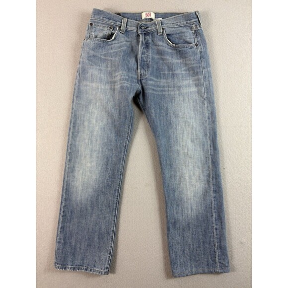 Levis 501 Jeans 34x27 Blue Button Fly Regular Fit Straight Leg Light Tag 34x30 - Picture 2 of 15